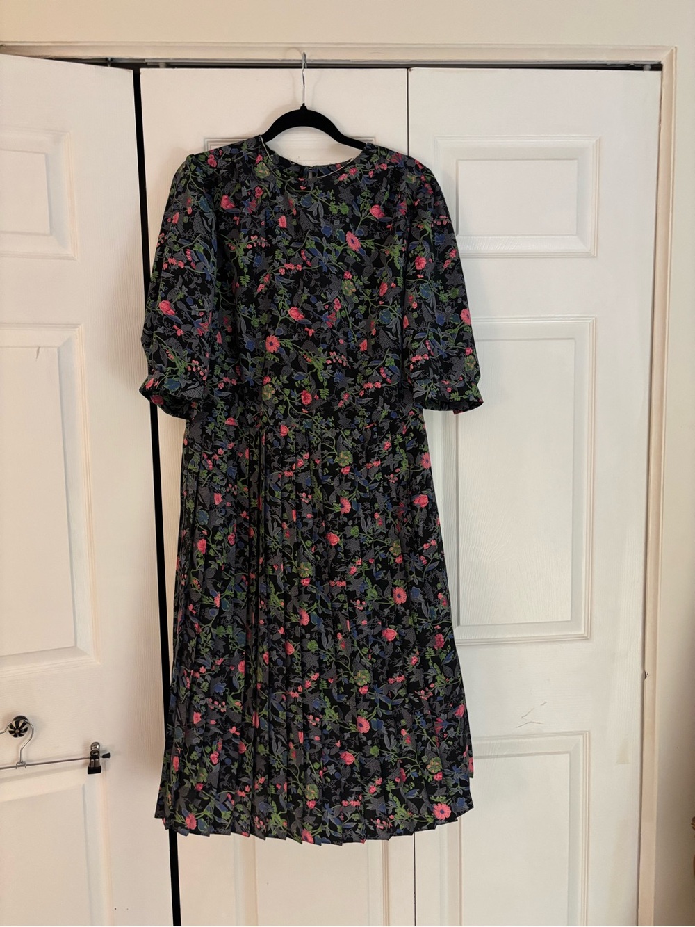 Women's Black Floral Maxi Dress with Pink & Green Print